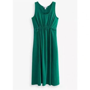 Athleta Emerald Green Echo Midi Tank Dress Size Medium Ruched Adjustable Waist